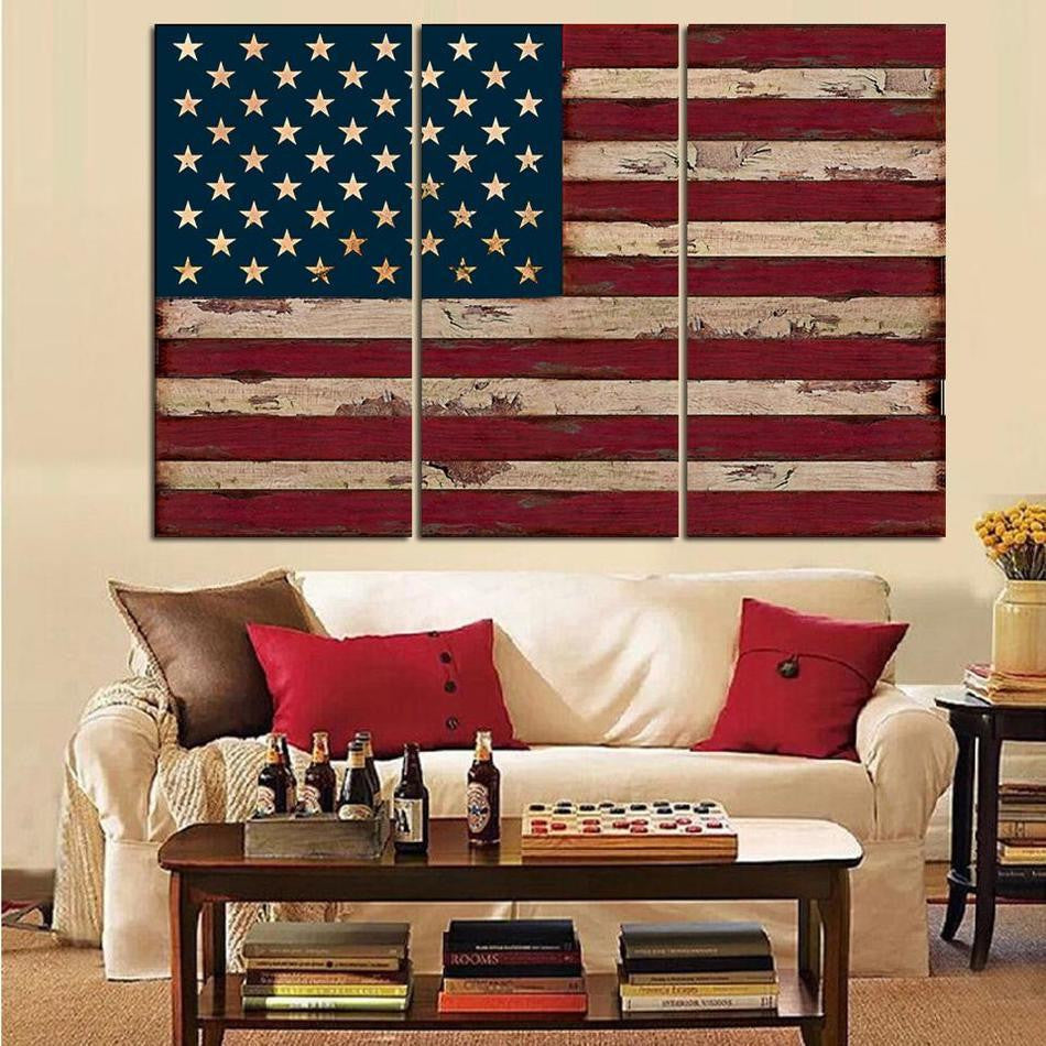 3panel American Usa United States Of America Flag Canvas Wall Art Prin Ellaseal