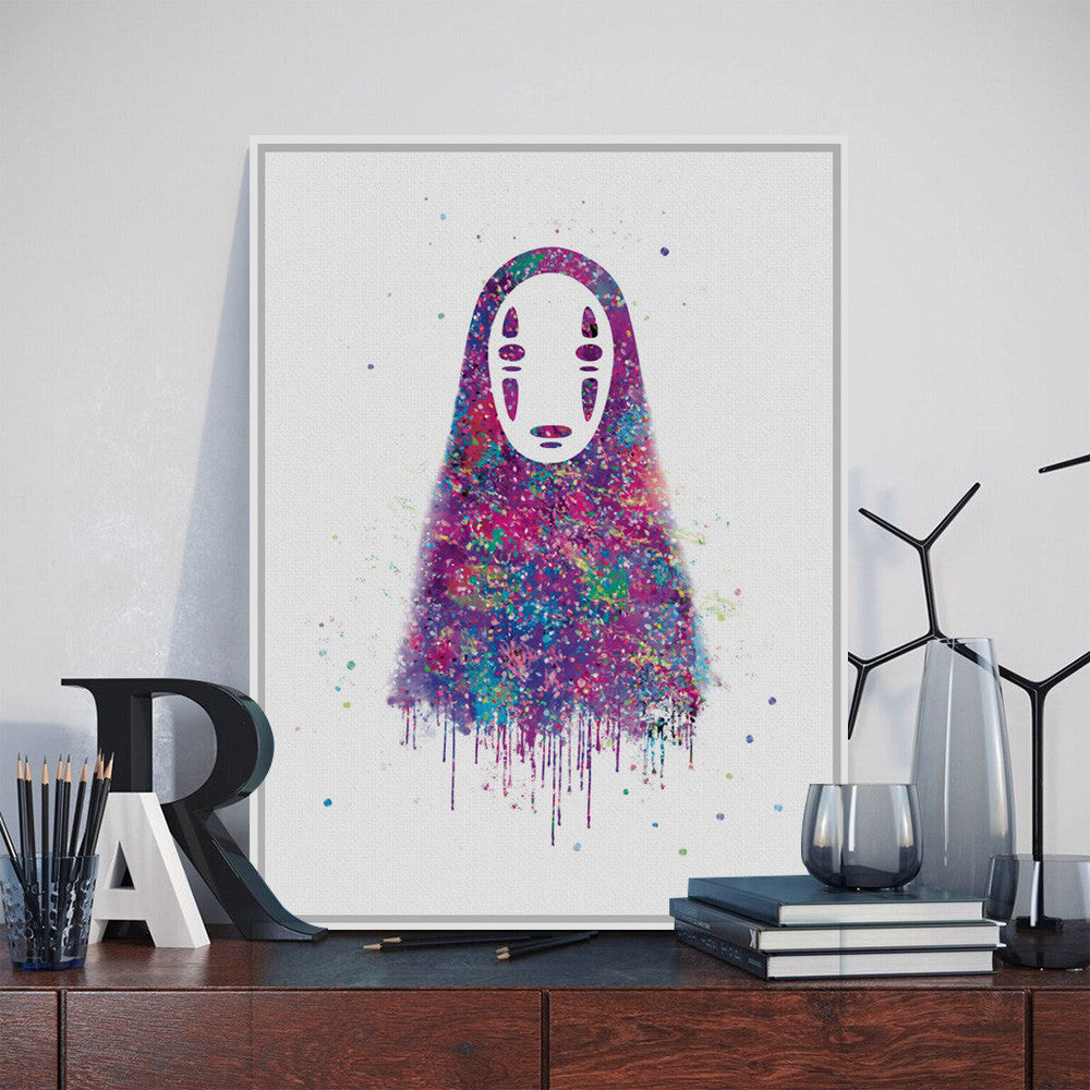 Original Watercolor No Face Japanese Hayao Miyazaki Anime Art Print Po