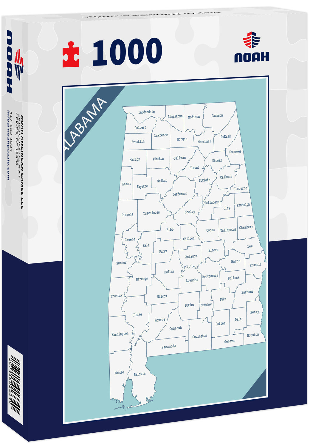 1000 Piece Puzzle Map Of Alabama Counties Noahpuzzle 6178