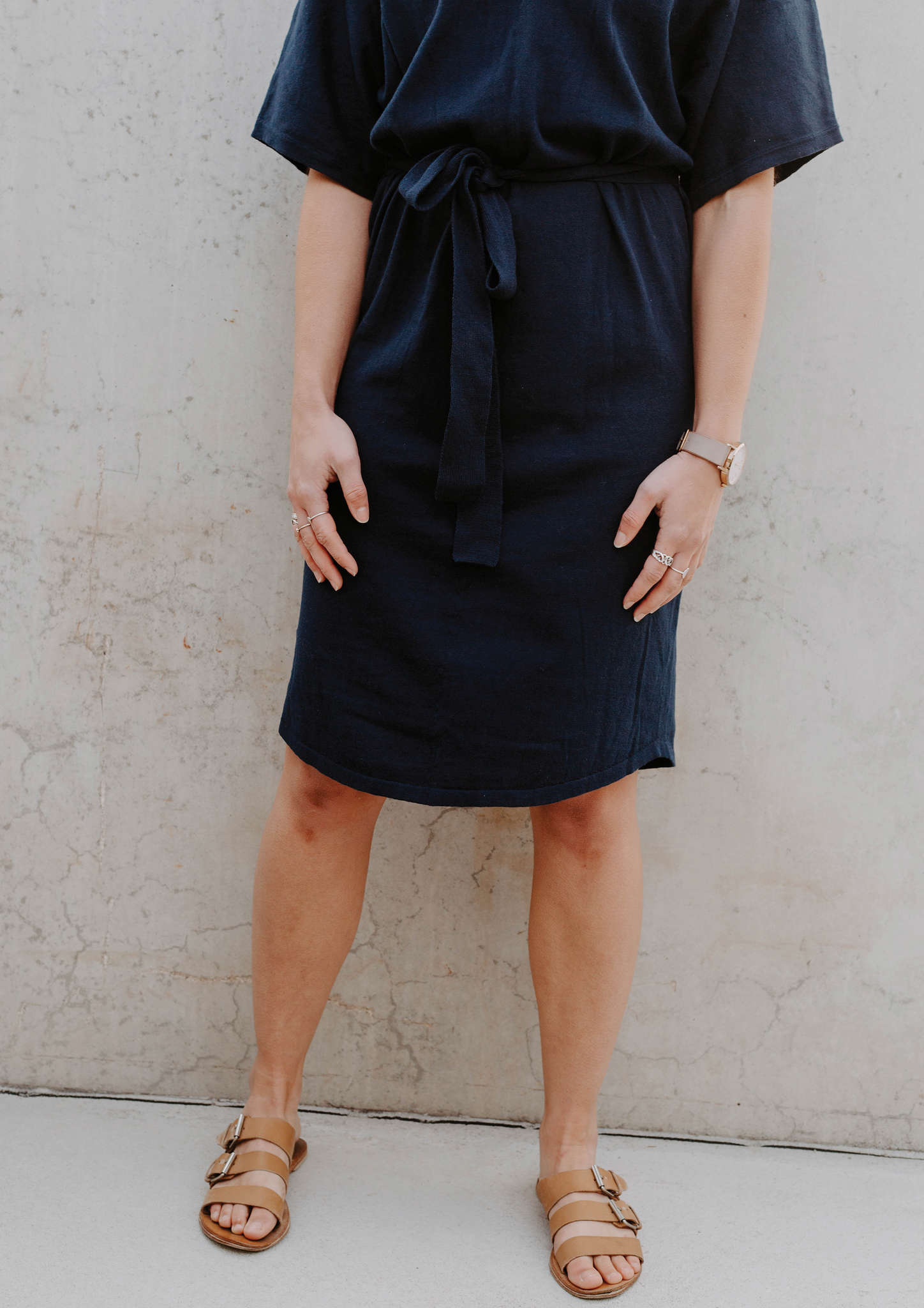 lola tie knit dress navy