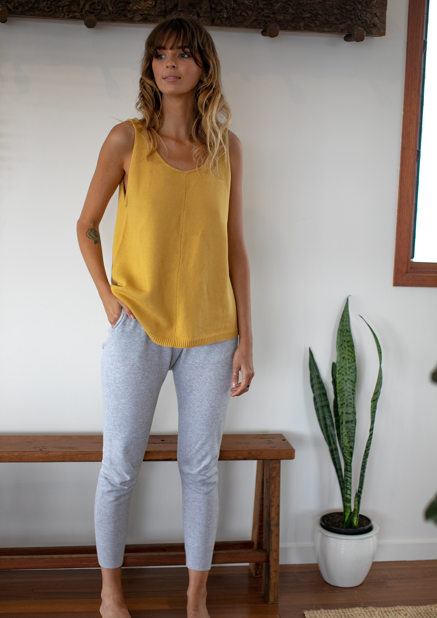 demi knit singlet mustard