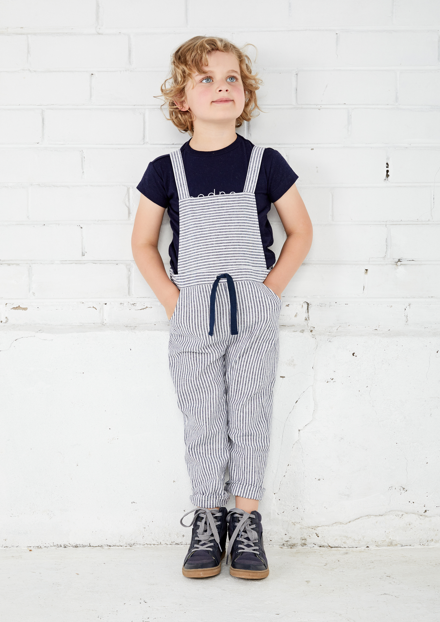 midnight blue stripe overalls