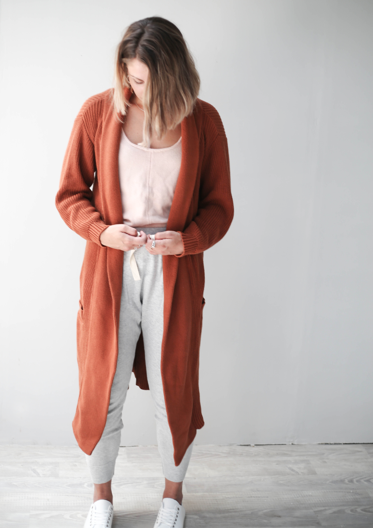 rebecca chunky knit cardigan terracotta