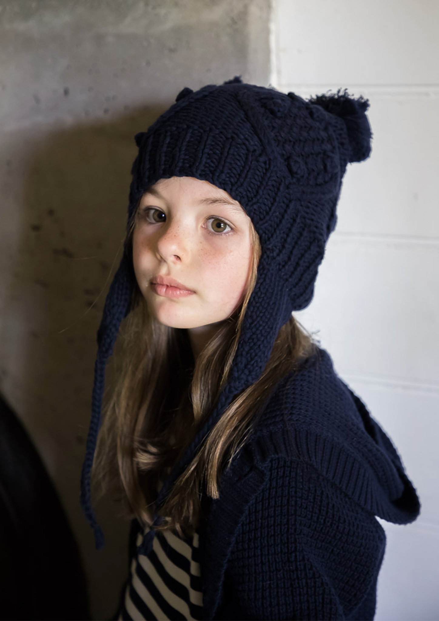 navy pom pom beanie