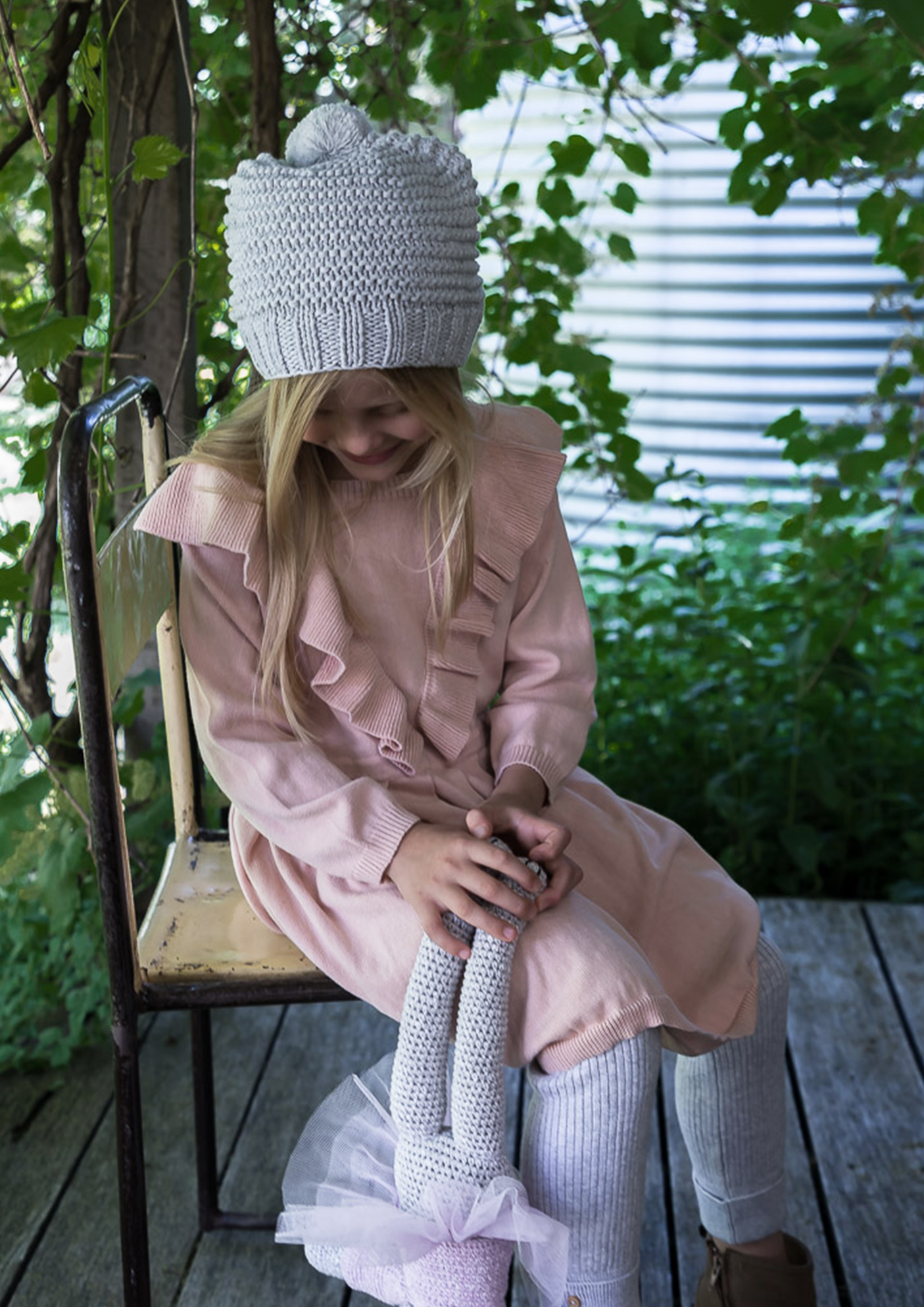 dusty pink frill knit dress