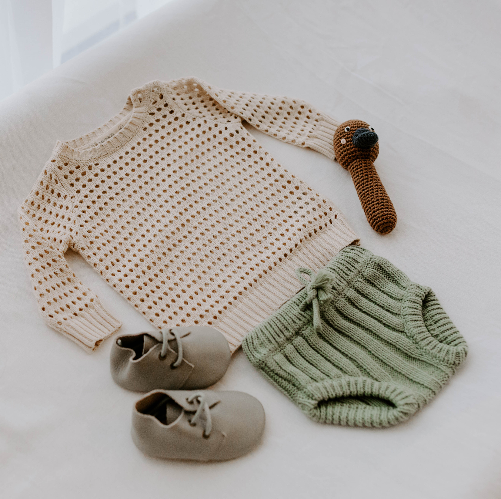 open knit jumper / fog green knit bloomer