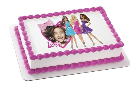 Barbie Heart and Bows Photo Cake