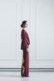 CHE' KU Pencil Skirt with Gold-embroidery Fan-pleat at back in Maroon