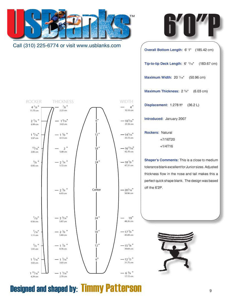 US Blanks 60P Surfboard blank - shape a performance shortboard