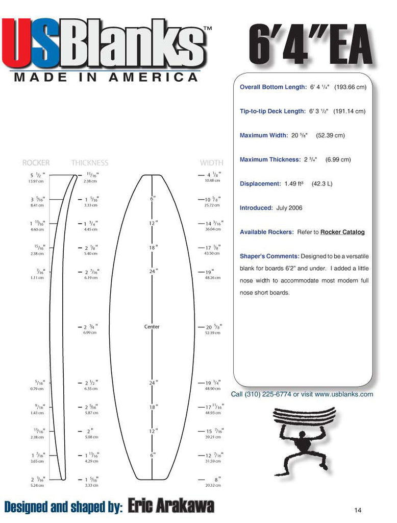 US Blanks 64EA Surfboard Foam Blank - Shape High Performance Surfboard
