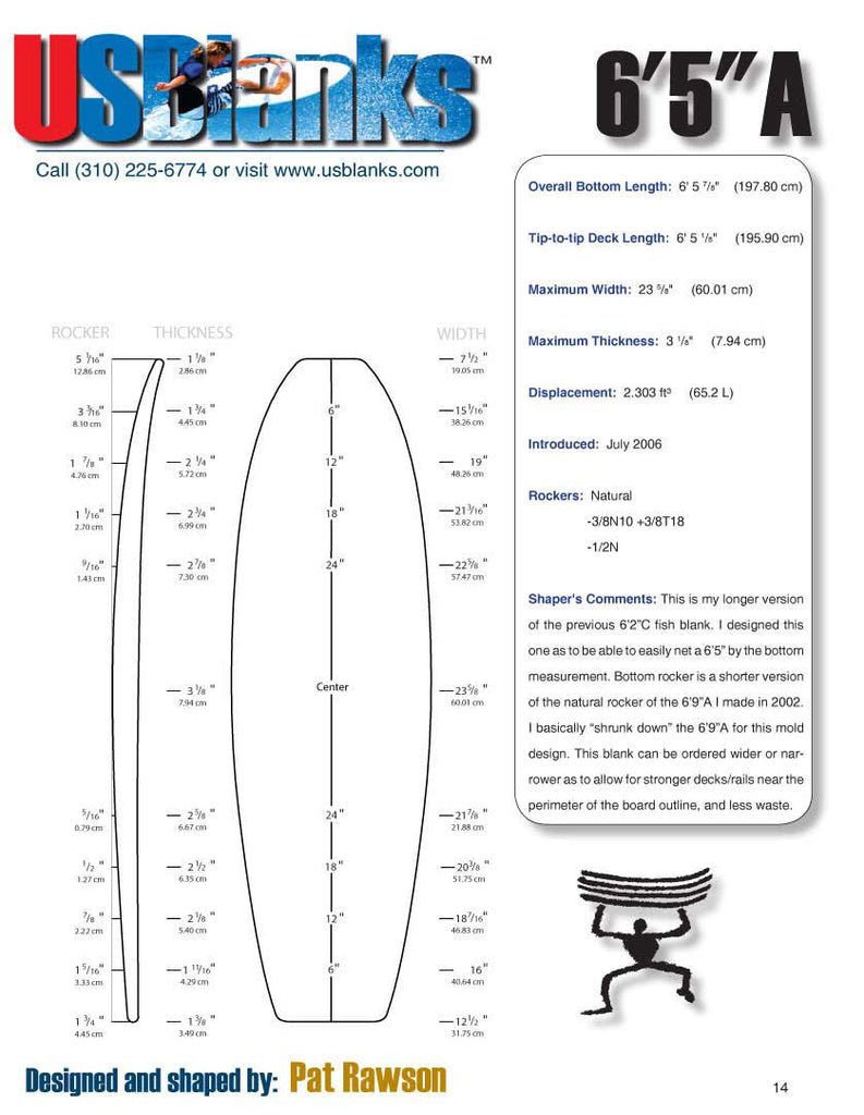 US Blanks 65A Surfboard Blank - Surfboard Shaping Supply
