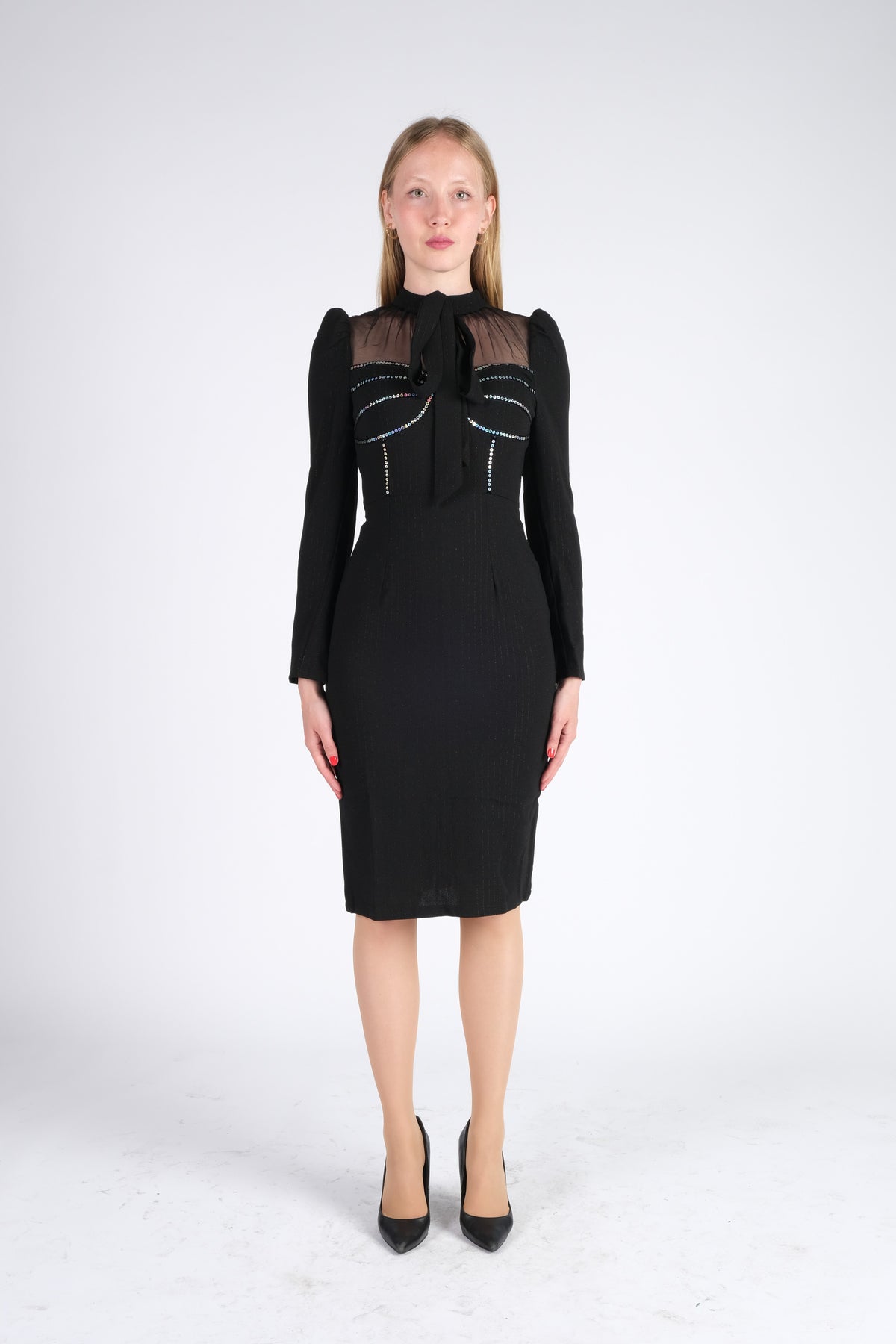 Black Midi Dress with Sequins