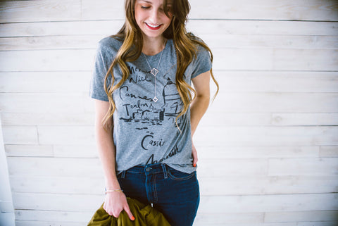 Finding Beautiful Truth Blogger in Basic Tee and Arcade Lariat Necklace