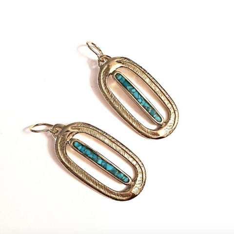 Paradise Palm Earrings with Turquoise Inlay