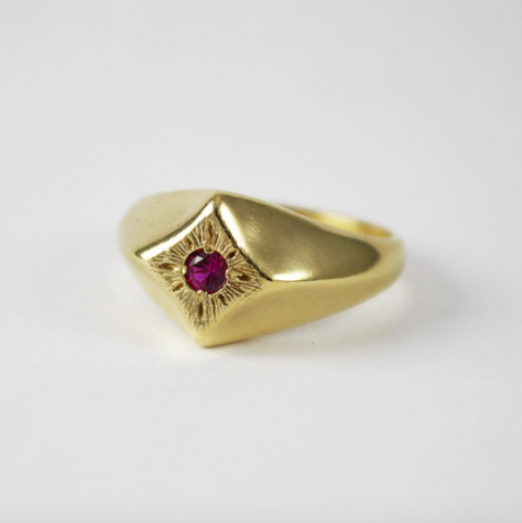 Compass Star Ring with Ruby