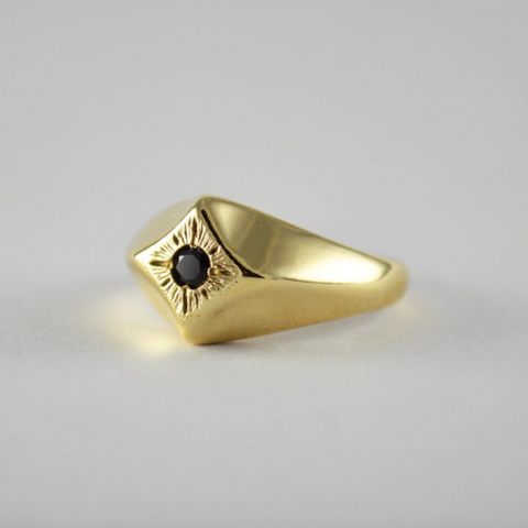 Compass Star Ring with Black Spinel 