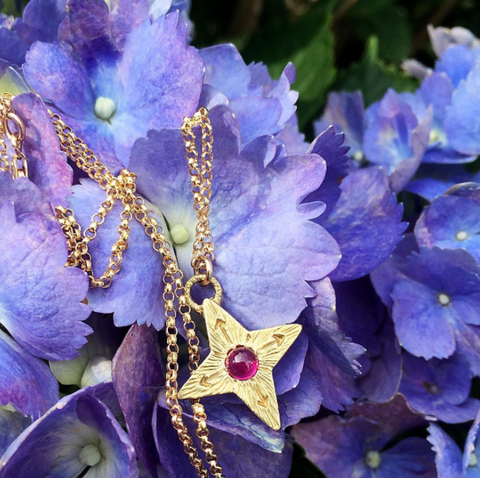 Compass Star Necklace with Ruby