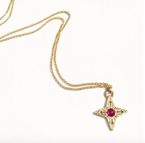 Compass Star Necklace with Ruby
