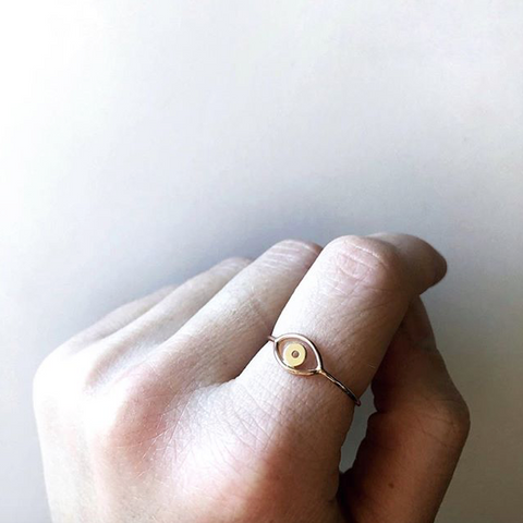 Rose and Yellow Gold Evil Eye Ring