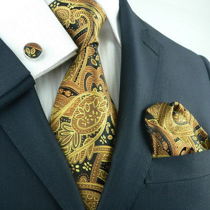 Brown,Black and Gold Paisley Necktie Set  JPM651