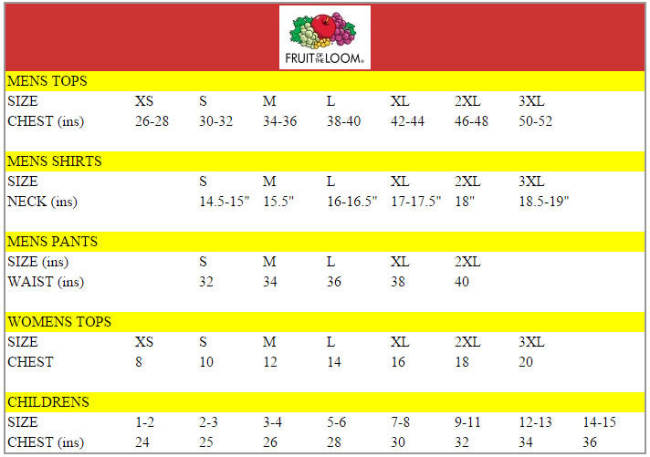 Fruit Of The Loom Thermal Size Chart