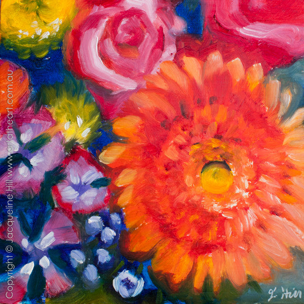 DP209 "Gerbera and Friends" Original Oil on Panel Painting by Jacqueline Hill