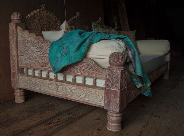 Carved Whitewashed Indian Daybed SHOP NECTAR