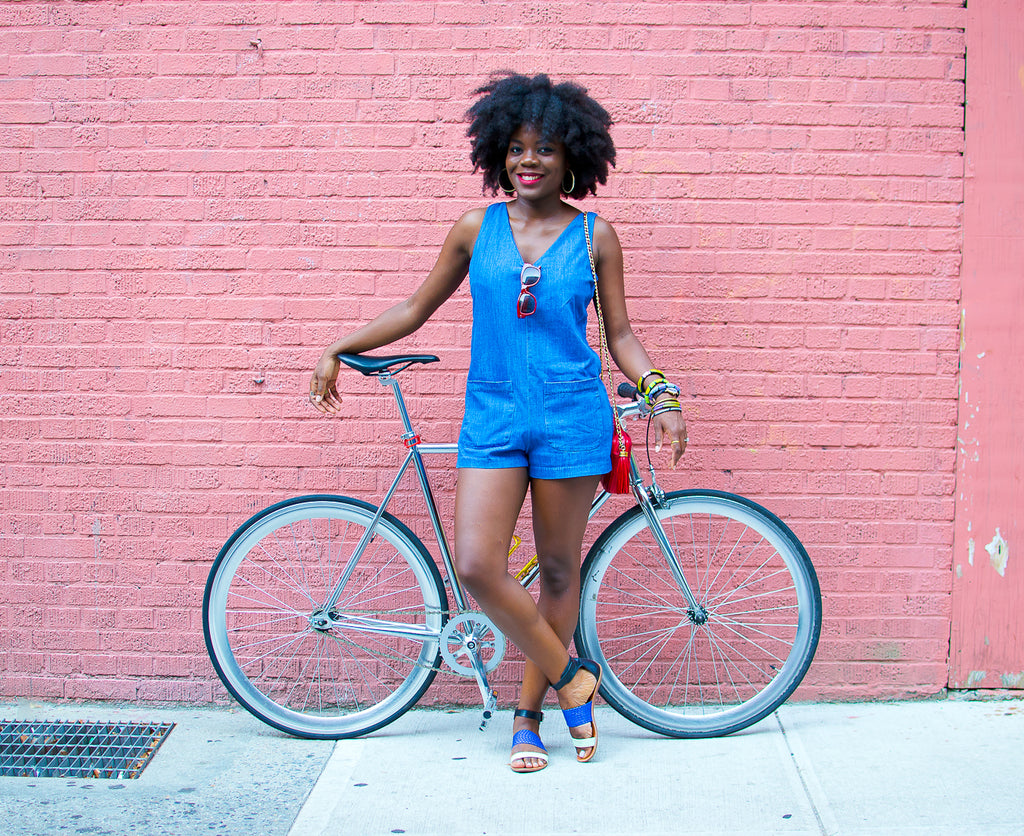 romper with natural kinky hair