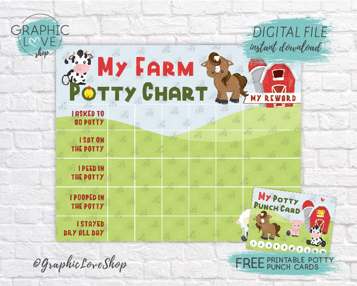 Digital Farm Animals Potty Training Chart, FREE Punch Cards | PDF File –  GraphicLoveShop