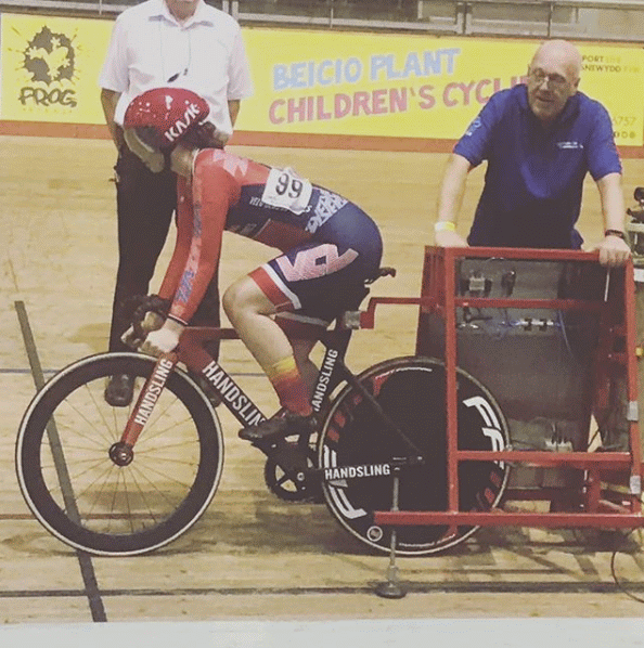 handslingbikesTR3 in start action at the Junior Track Nationals under @_hannah_vcl #handsling #vcl #trackcycling #cycling