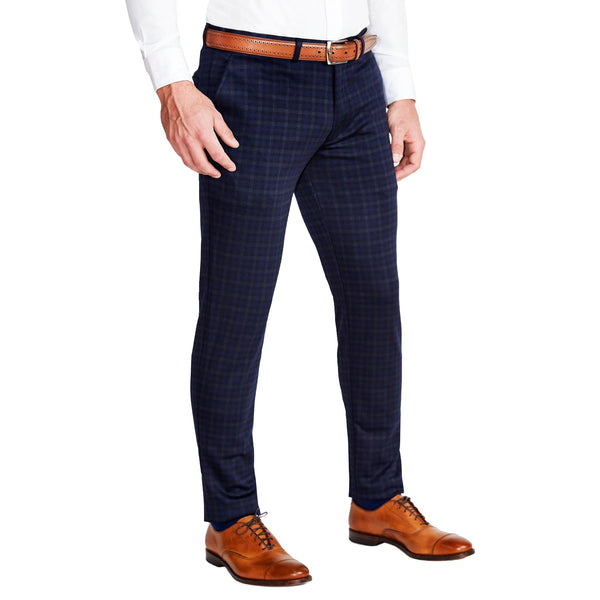 Dark Blue Windowpane Plaid Slim Fit Suit Pants