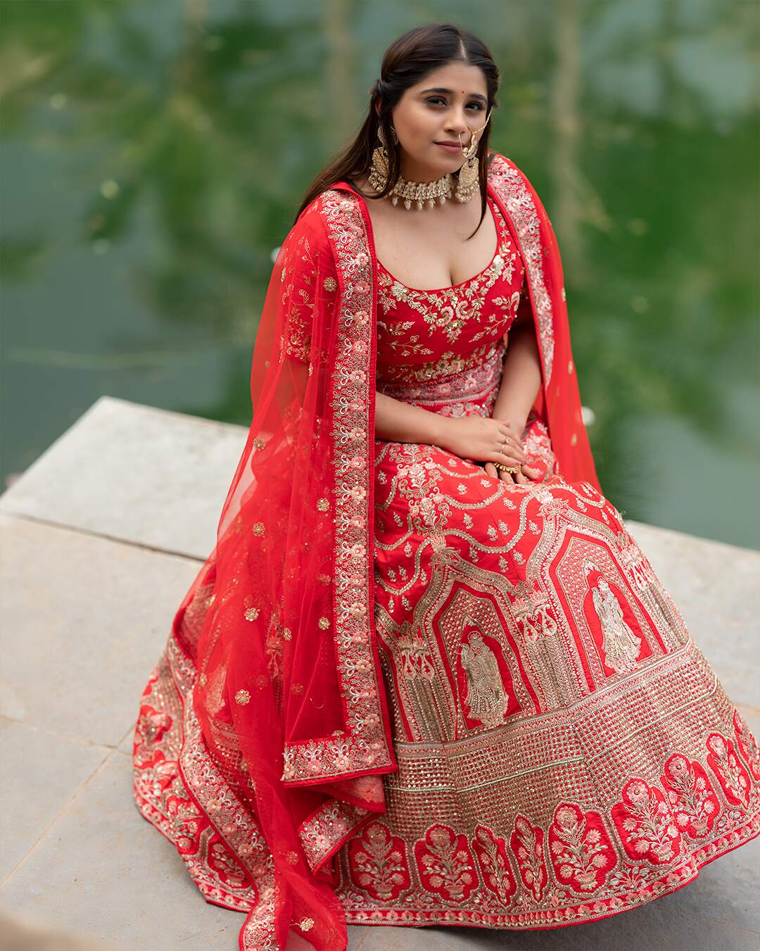 Butter Red Hand Embroidered Bridal Lehenga Set – Khushboo Baheti