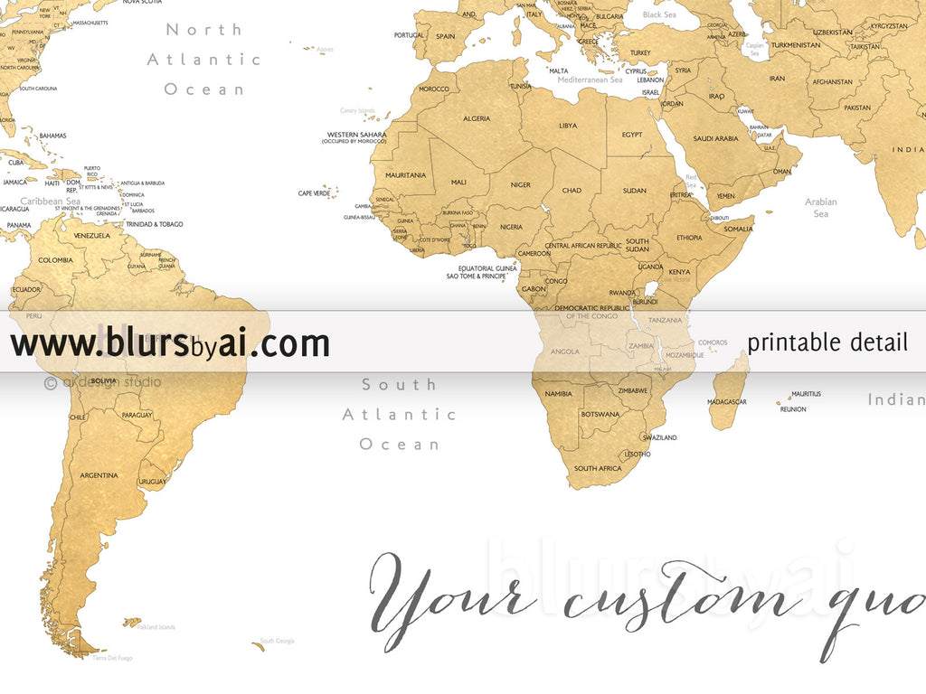 Printable Personalized World Map With Countries US