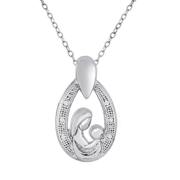 mother and infant diamond pendant necklace