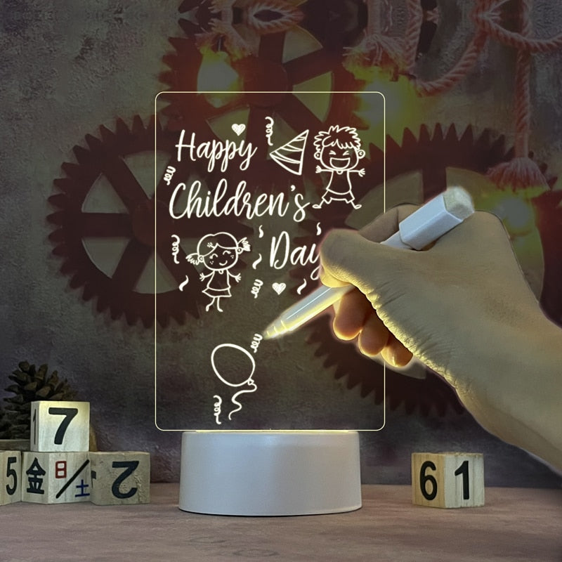 Placa de mensagem regravável criativa com luz noturna led com luz suave quente usb lâmpada noturna presente de feriado para crianças