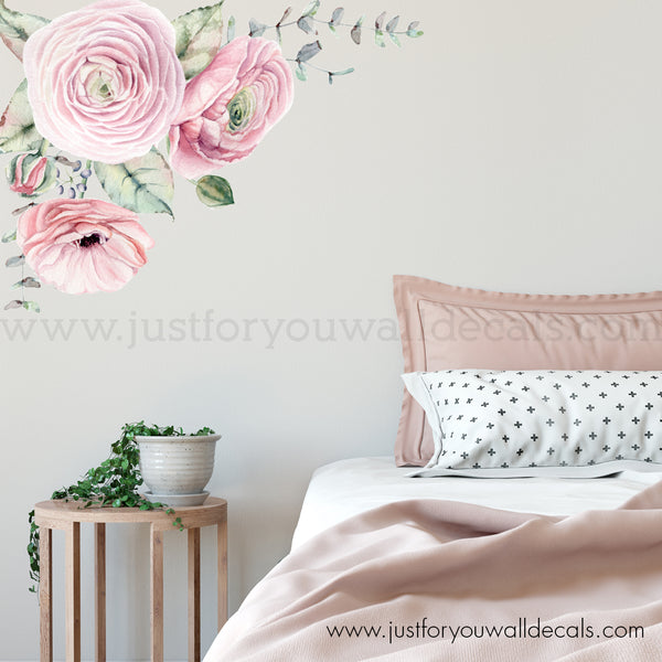 Flower Wall Decal - Pink Watercolour Spring Floral Wall Decal – Wall