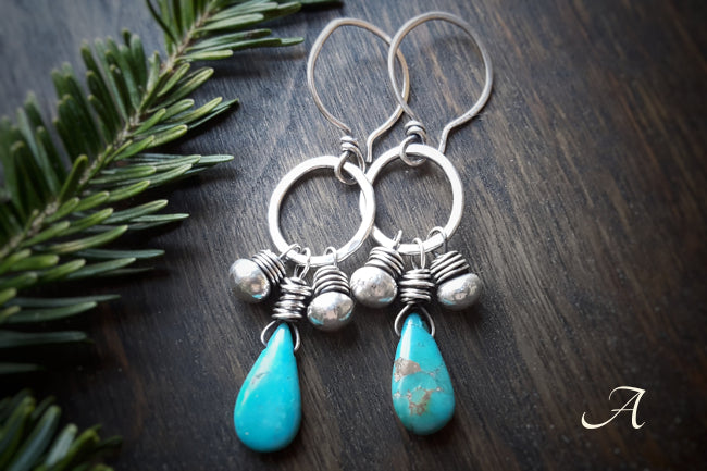 Cheyenne - Kingman Turquoise and Sterling Silver Drop Earrings - Andewyn Designs