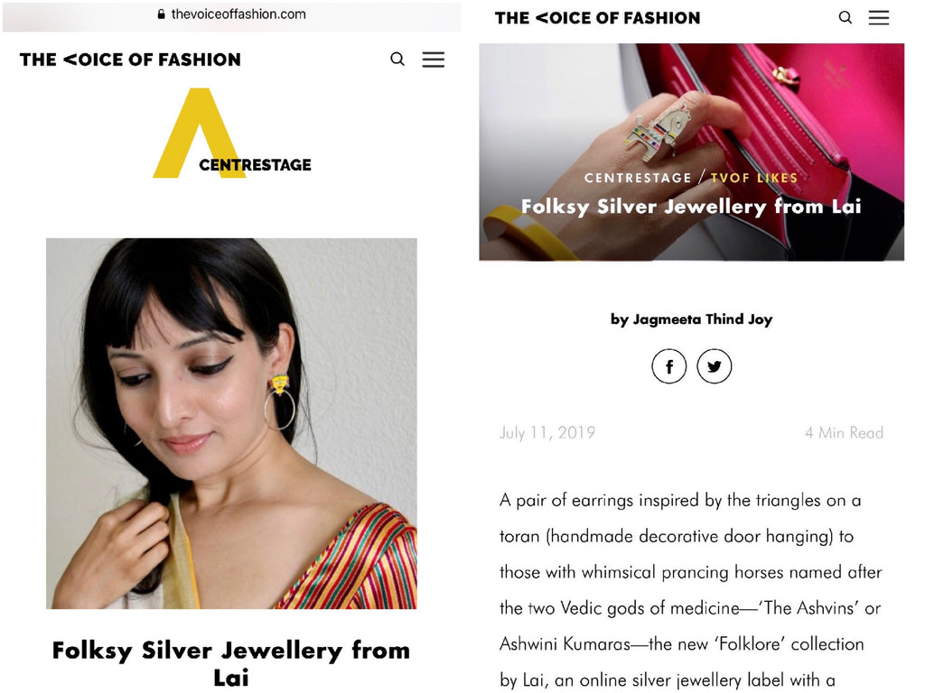 Lai's Folklore, sterling silver jewellery collection, in The Voice of Fashion (VOF). Press. India.