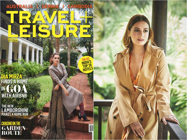 Indian actress Dia Mirza in Travel and Leisure November'18 issue wearing Lai's gold plated sterling silver earrings
