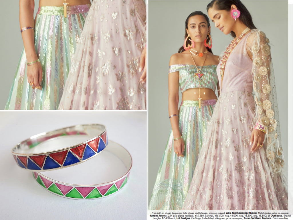 Elle India November'18 Bridal Editorial Minimalism vs Maximalism Lai enamel chevron bangles