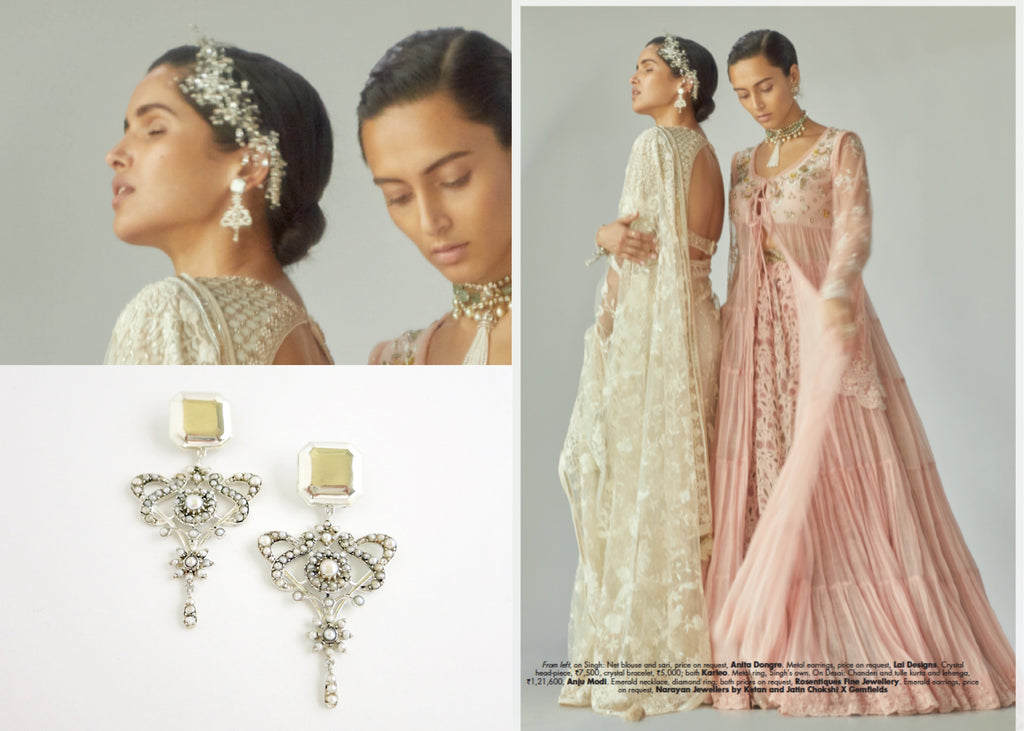 Elle India November'18 Bridal Editorial Minimalism vs Maximalism Lai pearl statement earrings