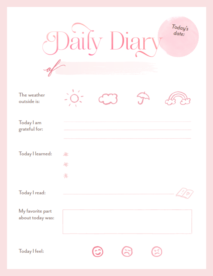 Baublerella Toddler Diary Printable
