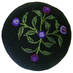 Women's Kippah - Black and Purple Floral