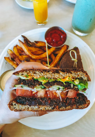 Vegetaryn and Magical Black Bean Burger from Cafe Gratitude