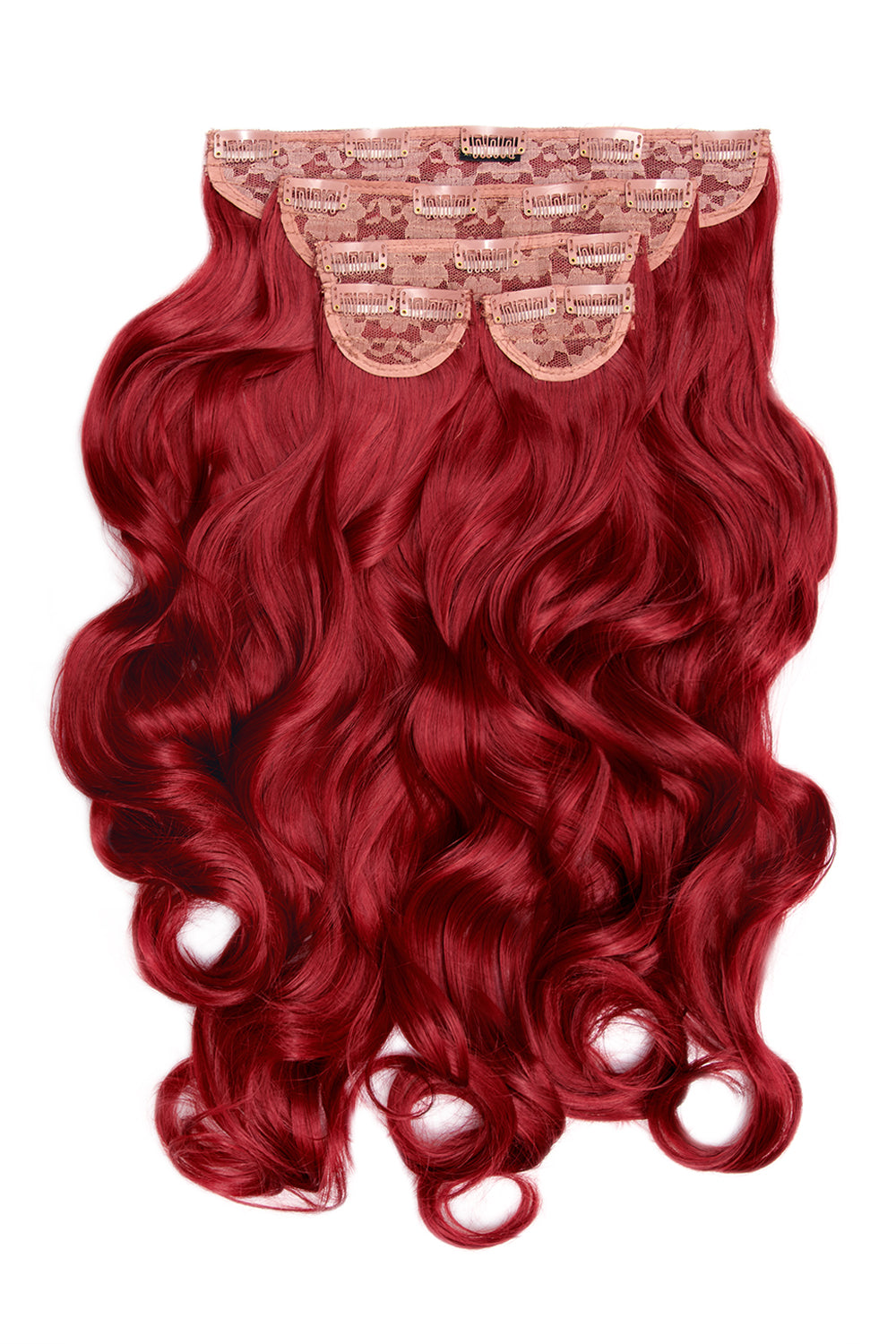 Super Thick 22" 5 Piece Curly Clip Hair Extensions + Hair Care Bundle - Ruby Red