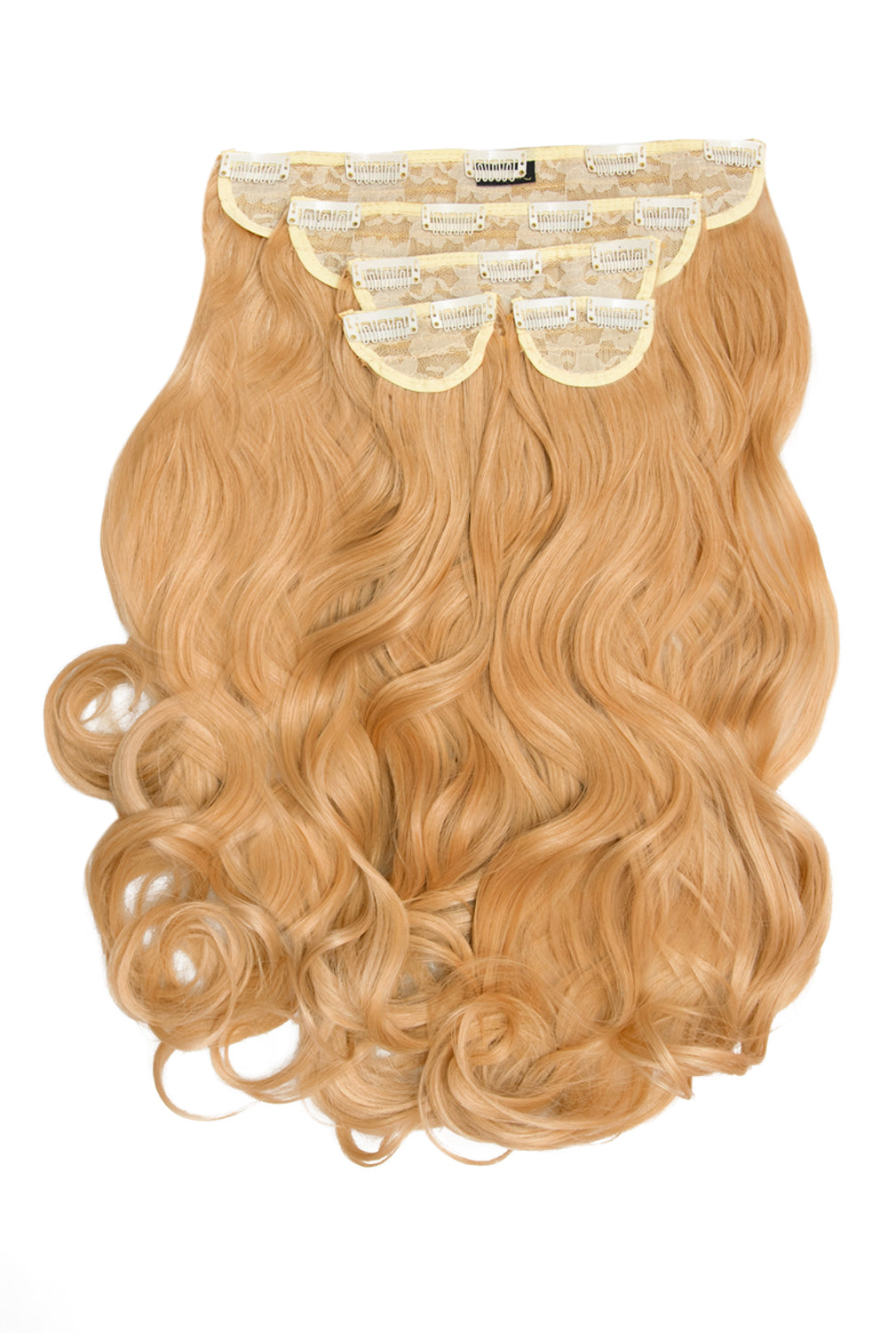 Super Thick 22" 5 Piece Curly Clip Hair Extensions + Hair Care Bundle - Caramel Blonde