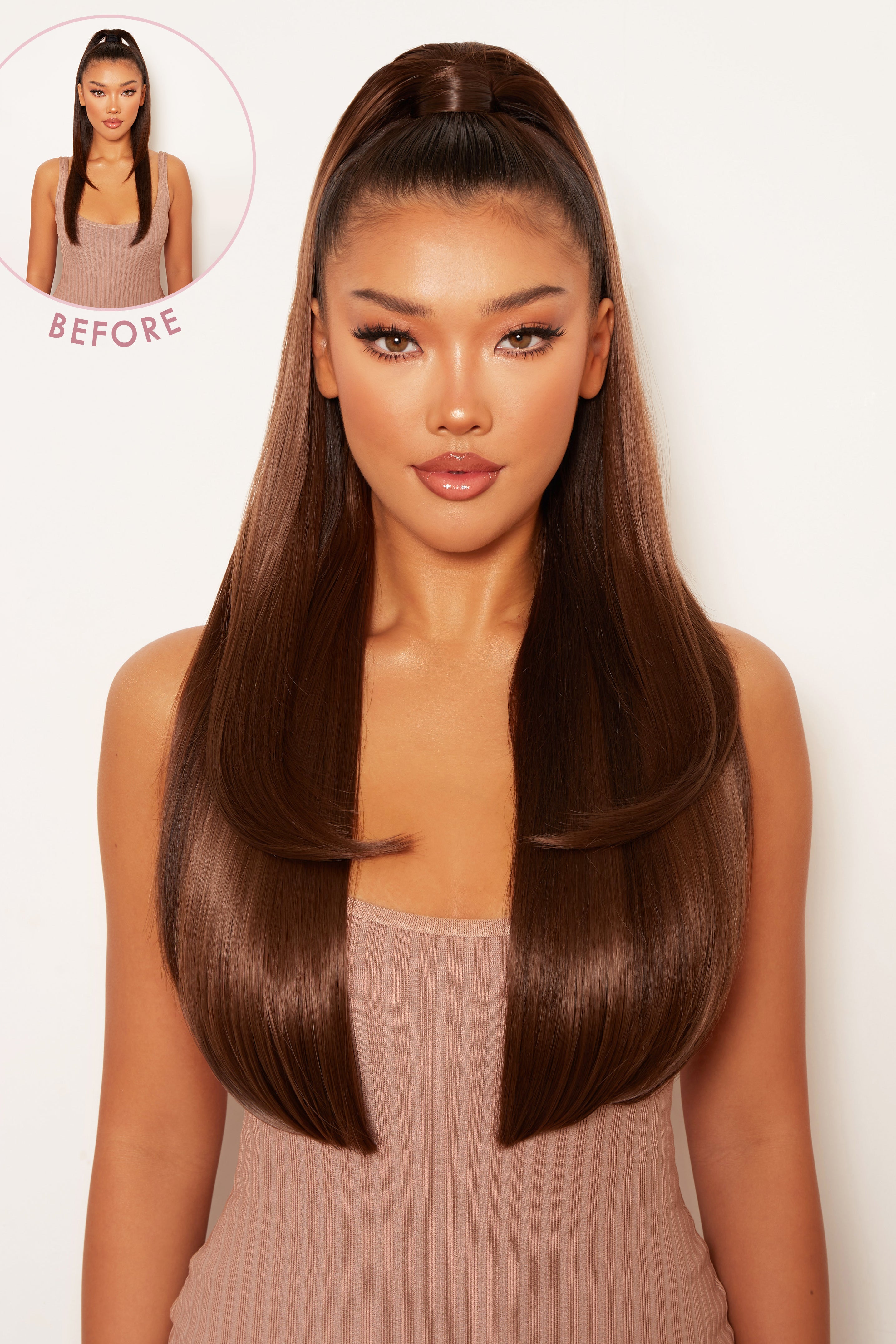 Ultimate Half Up Half Down 22’’ Straight Extension and Pony Set - Chestnut Festival Hair Inspiration