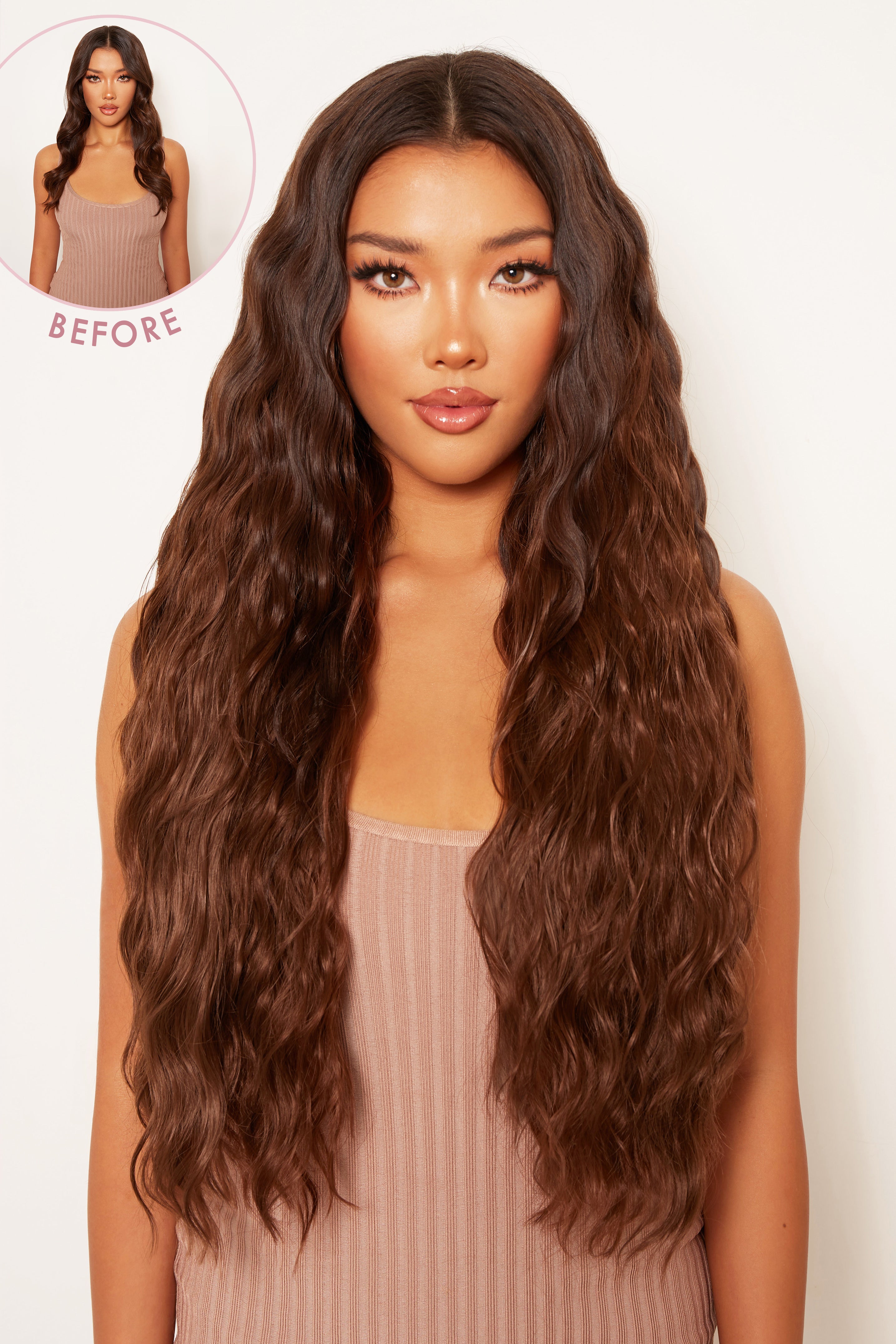 Super Thick 26" 5 Piece Waist Length Wave Clip In Hair Extensions - LullaBellz  - Chestnut Festival Hair Inspiration