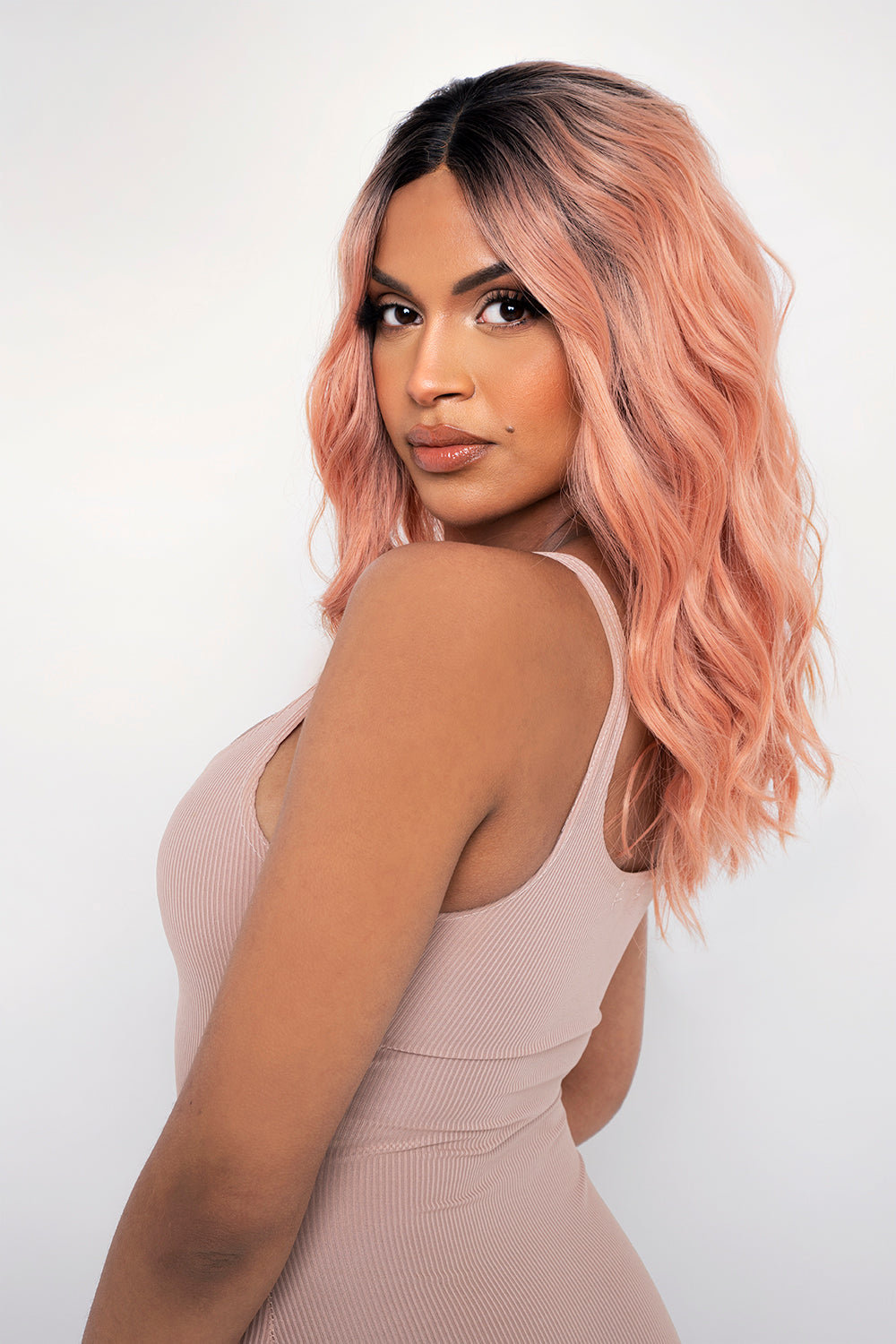 The Rose - Pink Mid Length Loose Wave Lace Front Wig