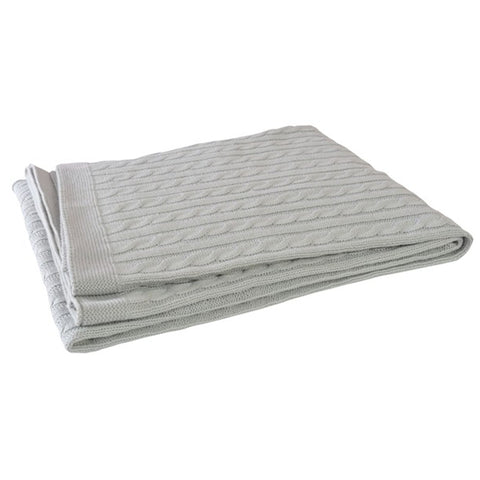 Knitted Cable Cot Blanket Light Grey